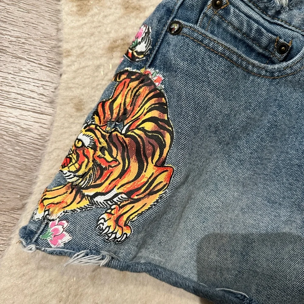 Ed Hardy Blue Denim Skirt with Black Label